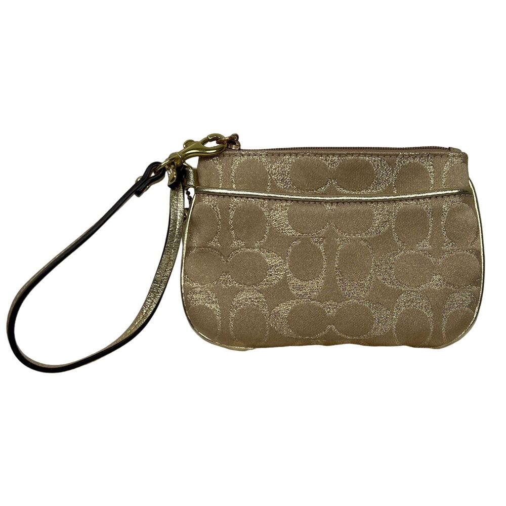 Coach Gold Signature "C" Metallic Wristlet, New Year's, Ships Fast